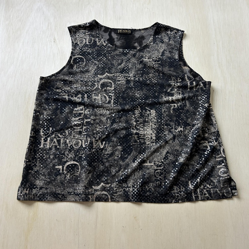 Picadilly Fashions Tank Top Womens Large Black Sequin Scoop Neck Sleeveless